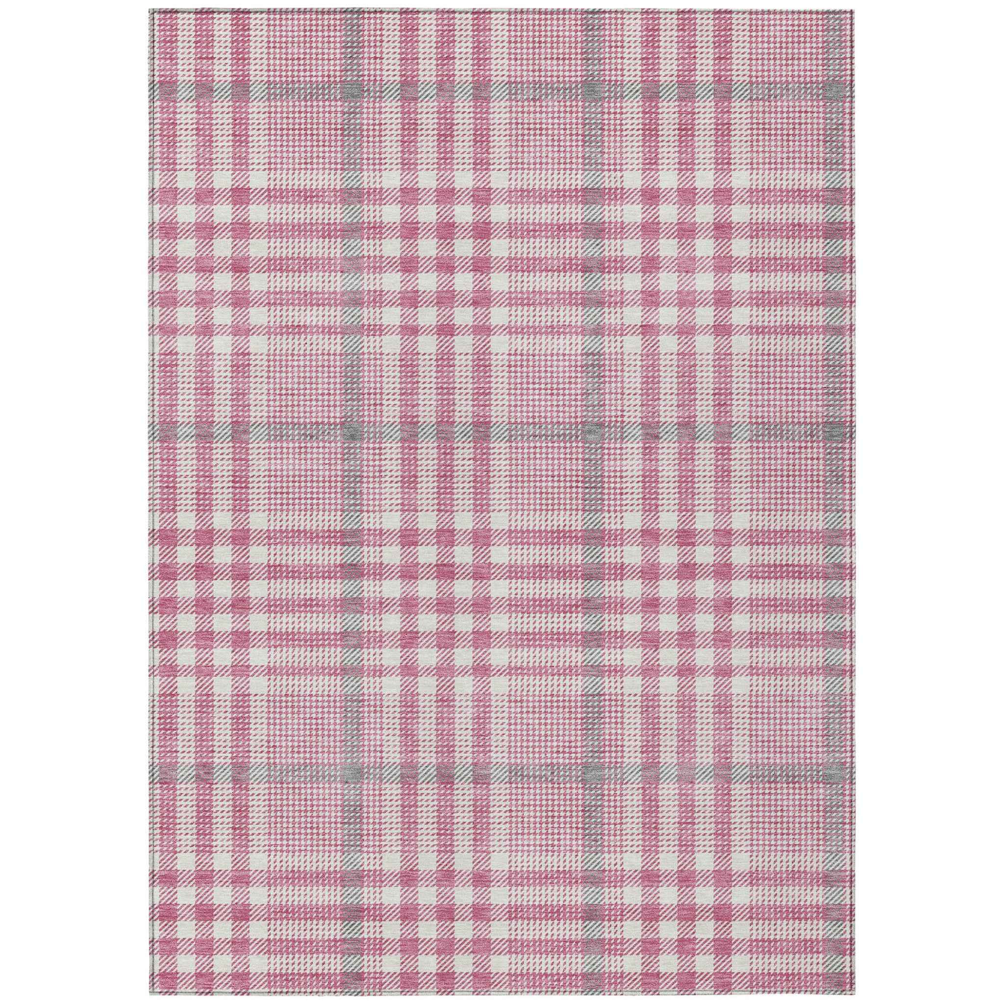 10' X 14' Blush Gray And Ivory Plaid Washable Indoor Outdoor Area Rug