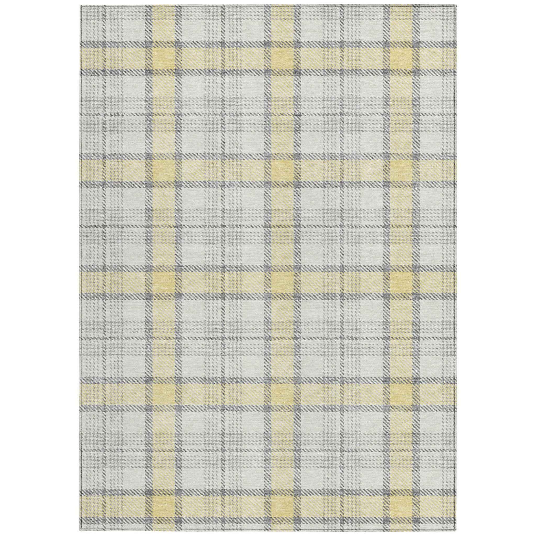 3' X 5' Yellow And Gray Plaid Washable Indoor Outdoor Area Rug