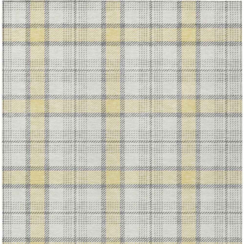 3' X 5' Yellow And Gray Plaid Washable Indoor Outdoor Area Rug