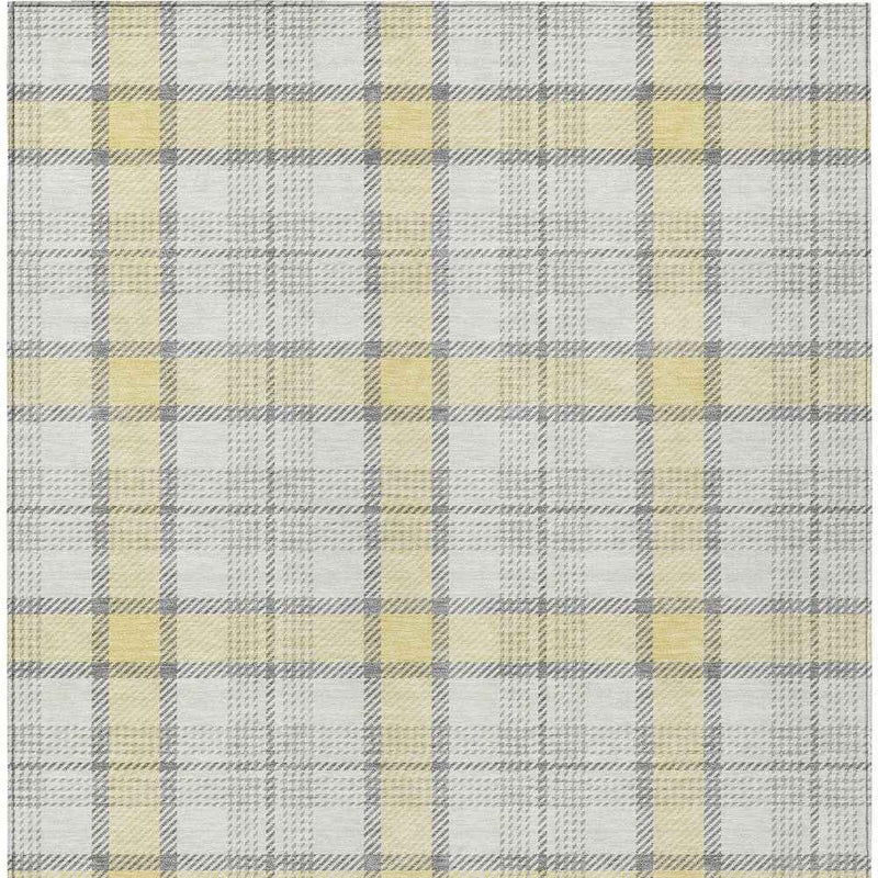 3' X 5' Yellow And Gray Plaid Washable Indoor Outdoor Area Rug