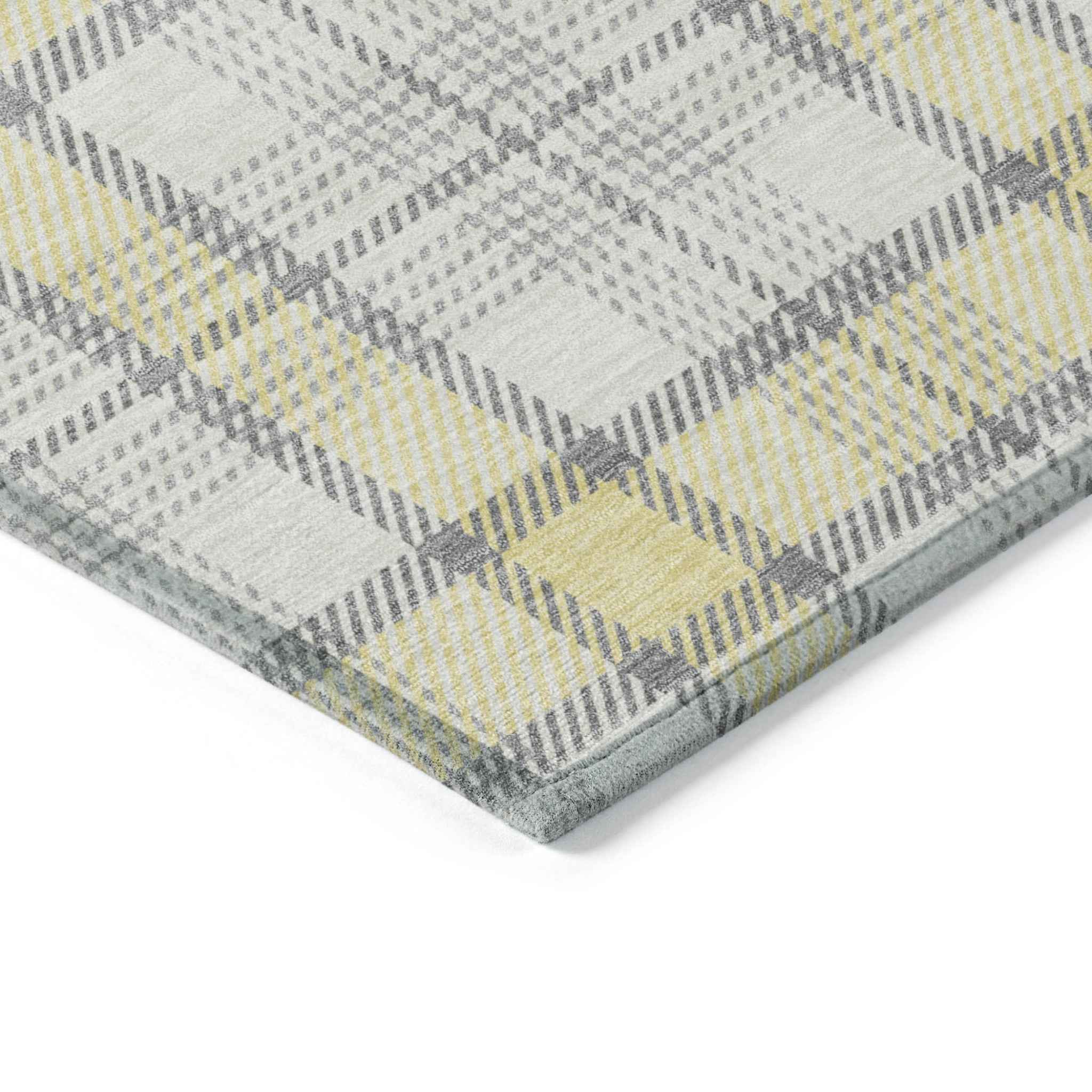 3' X 5' Yellow And Gray Plaid Washable Indoor Outdoor Area Rug