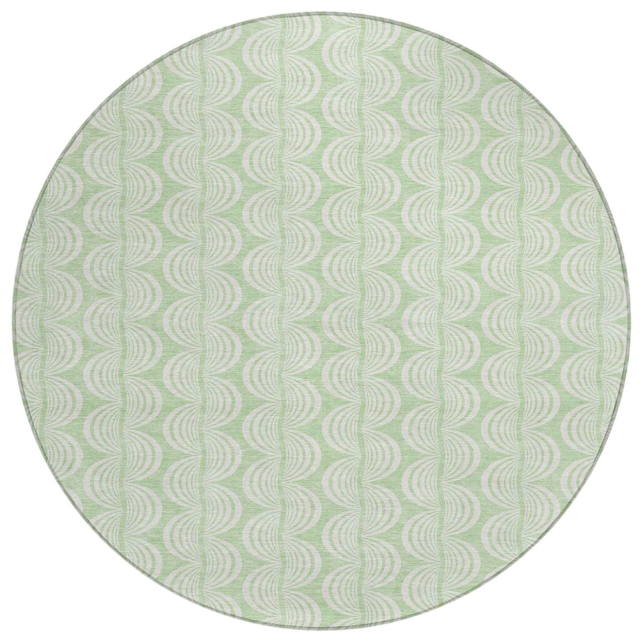 8' Mint Green And Beige Round Ogee Washable Indoor Outdoor Area Rug