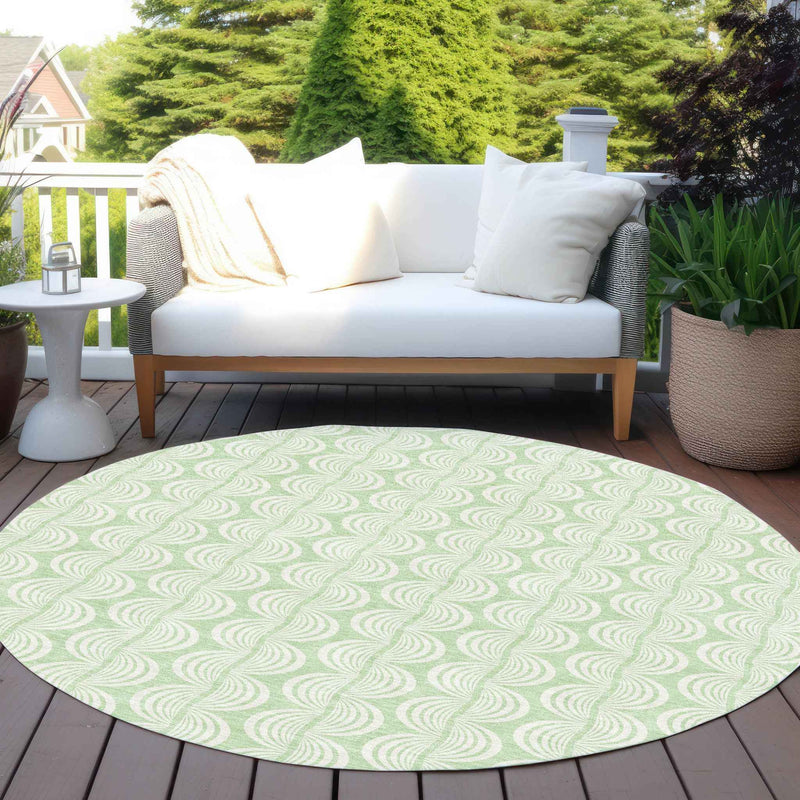 8' Mint Green And Beige Round Ogee Washable Indoor Outdoor Area Rug