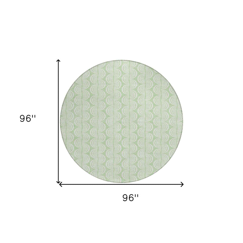8' Mint Green And Beige Round Ogee Washable Indoor Outdoor Area Rug