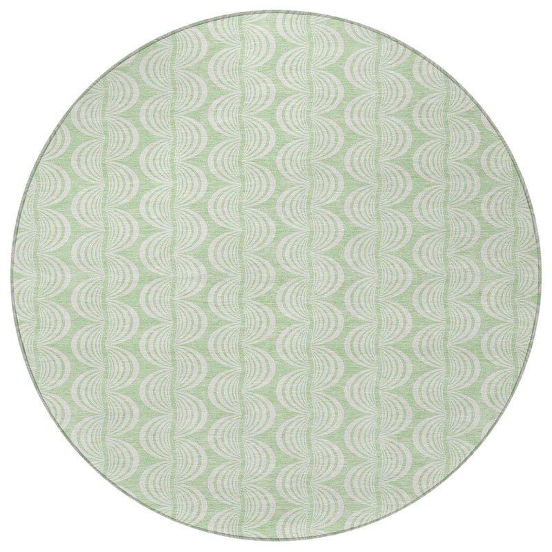 8' Mint Green And Beige Round Ogee Washable Indoor Outdoor Area Rug