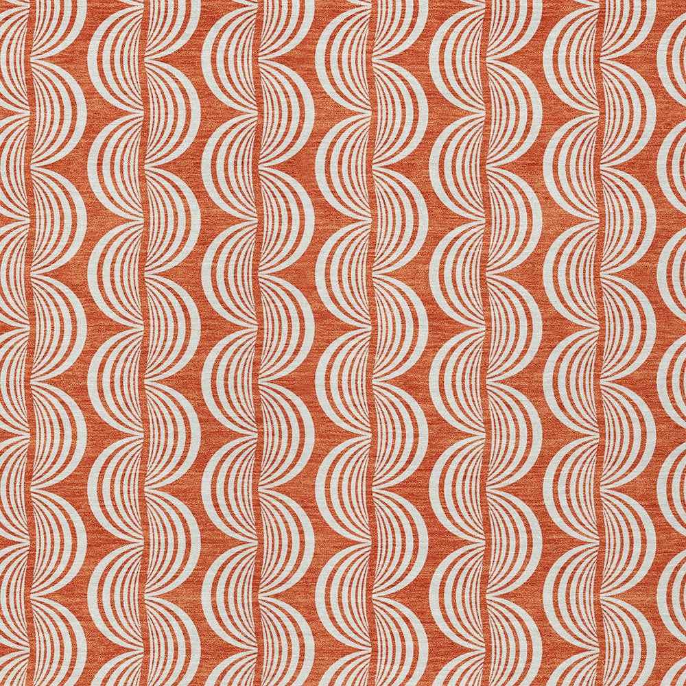 9' X 12' Coral And Beige Ogee Washable Indoor Outdoor Area Rug