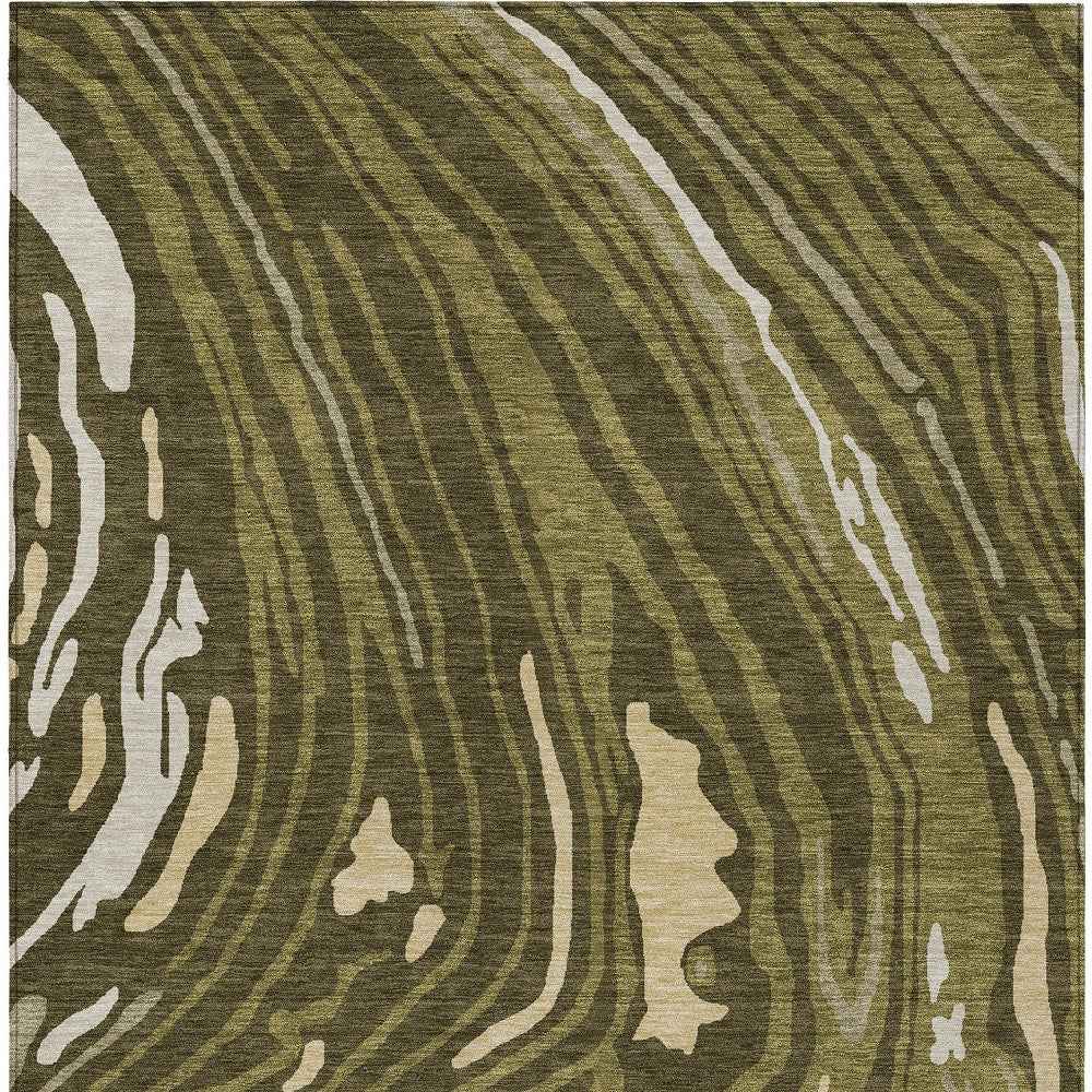 10' X 14' Olive Green And Beige Abstract Washable Indoor Outdoor Area Rug
