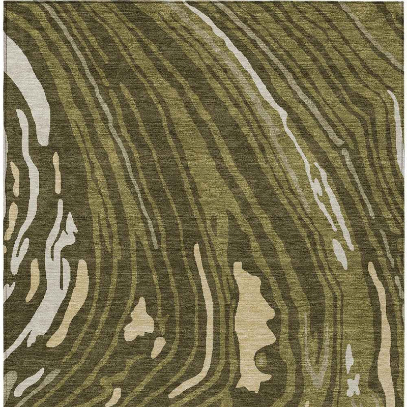 10' X 14' Olive Green And Beige Abstract Washable Indoor Outdoor Area Rug