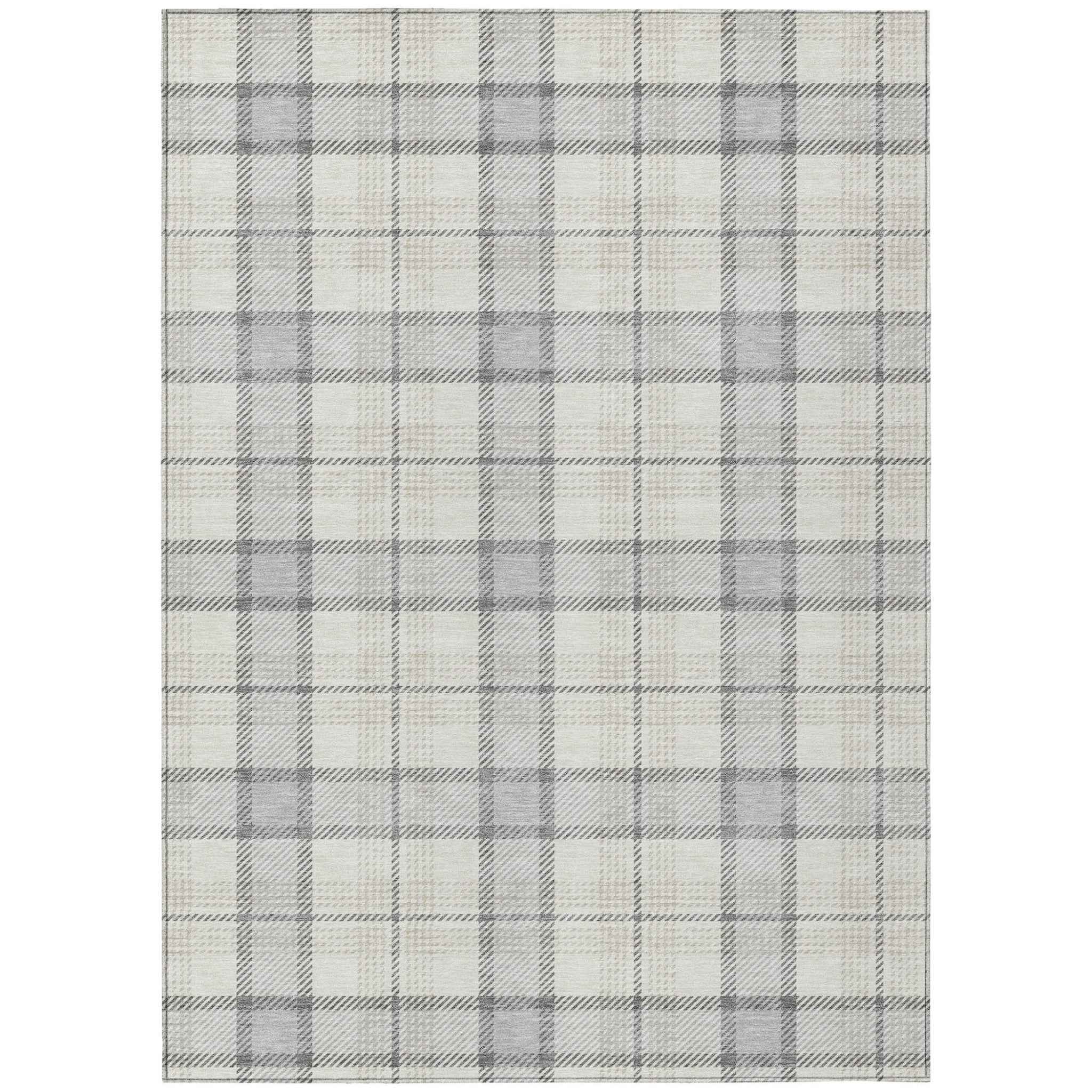 8' X 10' Silver And Gray Plaid Washable Indoor Outdoor Area Rug