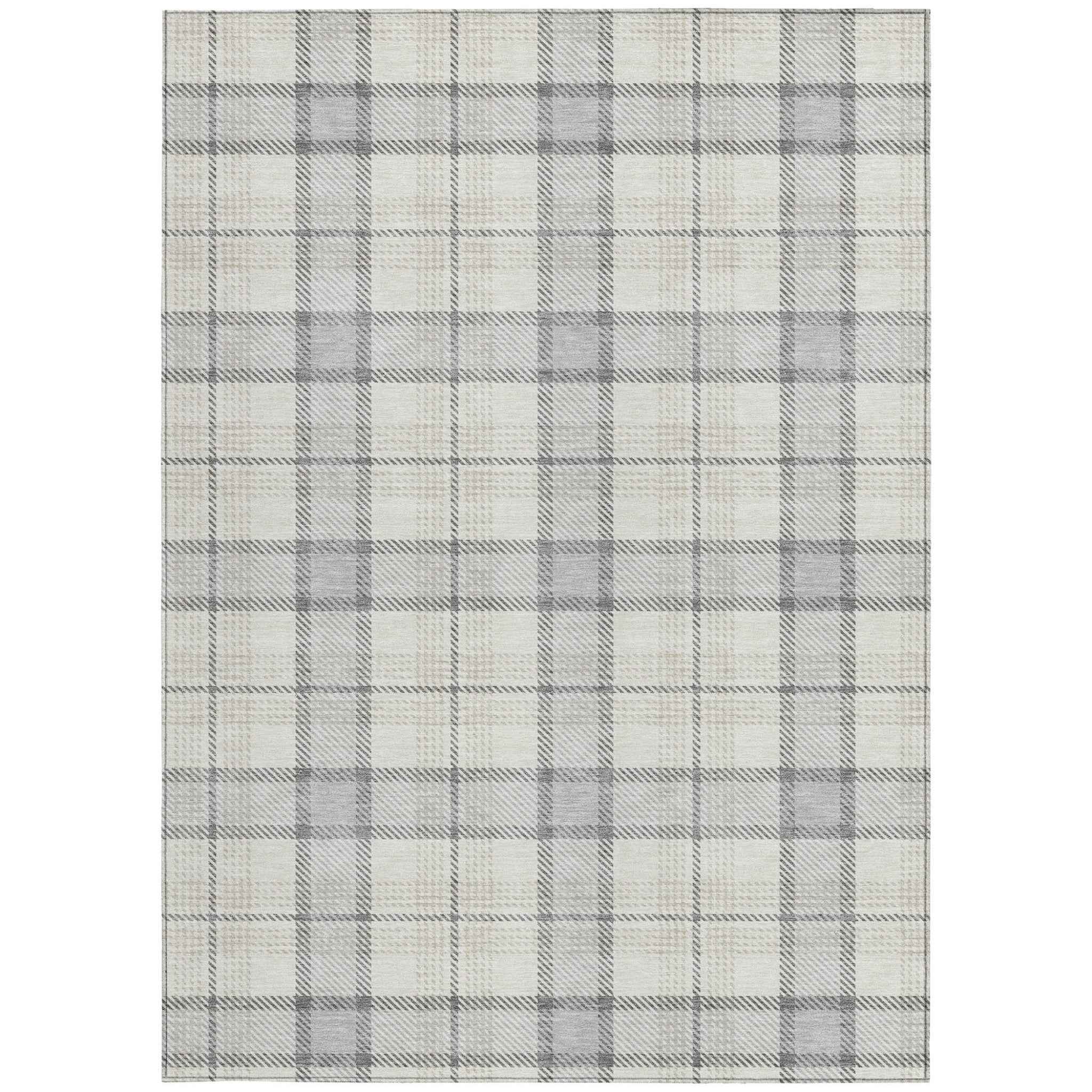 8' X 10' Silver And Gray Plaid Washable Indoor Outdoor Area Rug