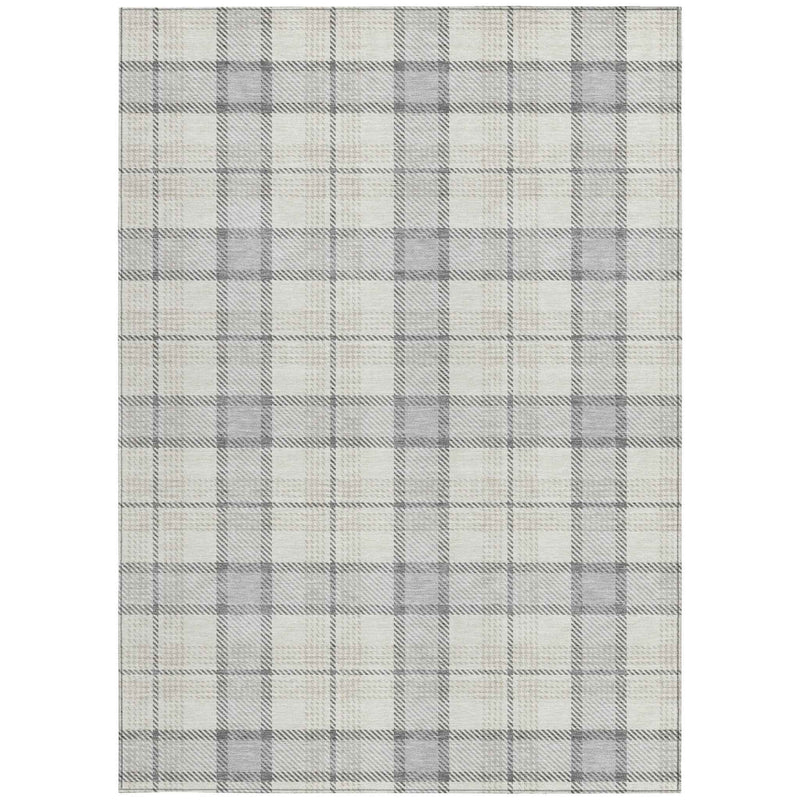 8' X 10' Silver And Gray Plaid Washable Indoor Outdoor Area Rug