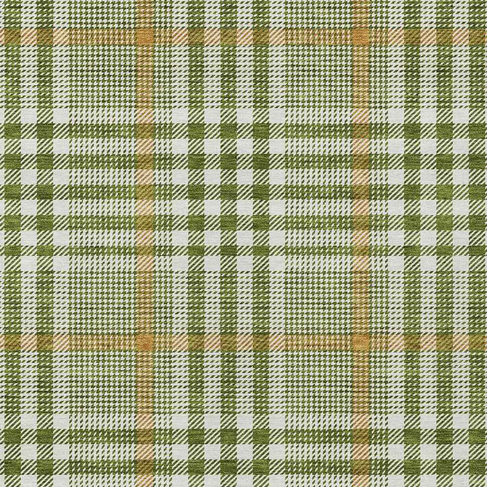 5' X 8' Olive Green Brown And Ivory Plaid Washable Indoor Outdoor Area Rug