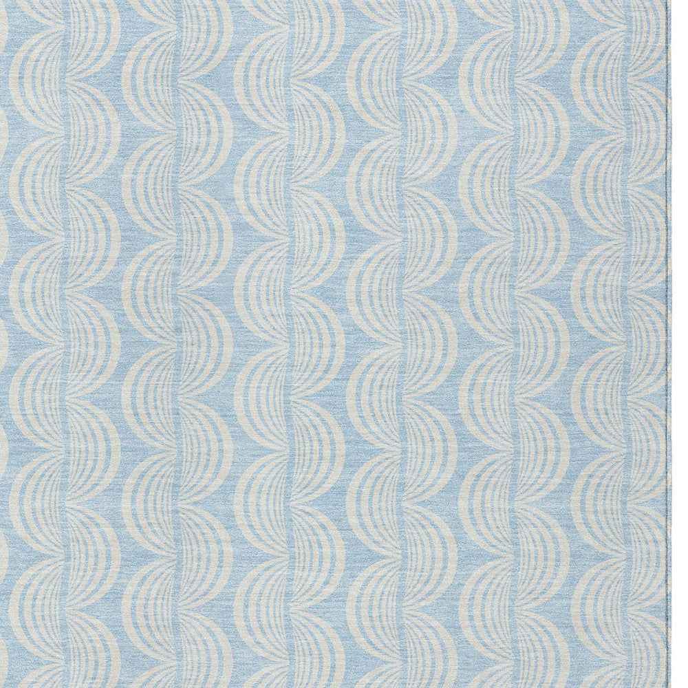 5' X 8' Sky Blue And Beige Ogee Washable Indoor Outdoor Area Rug