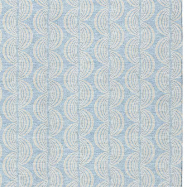 5' X 8' Sky Blue And Beige Ogee Washable Indoor Outdoor Area Rug