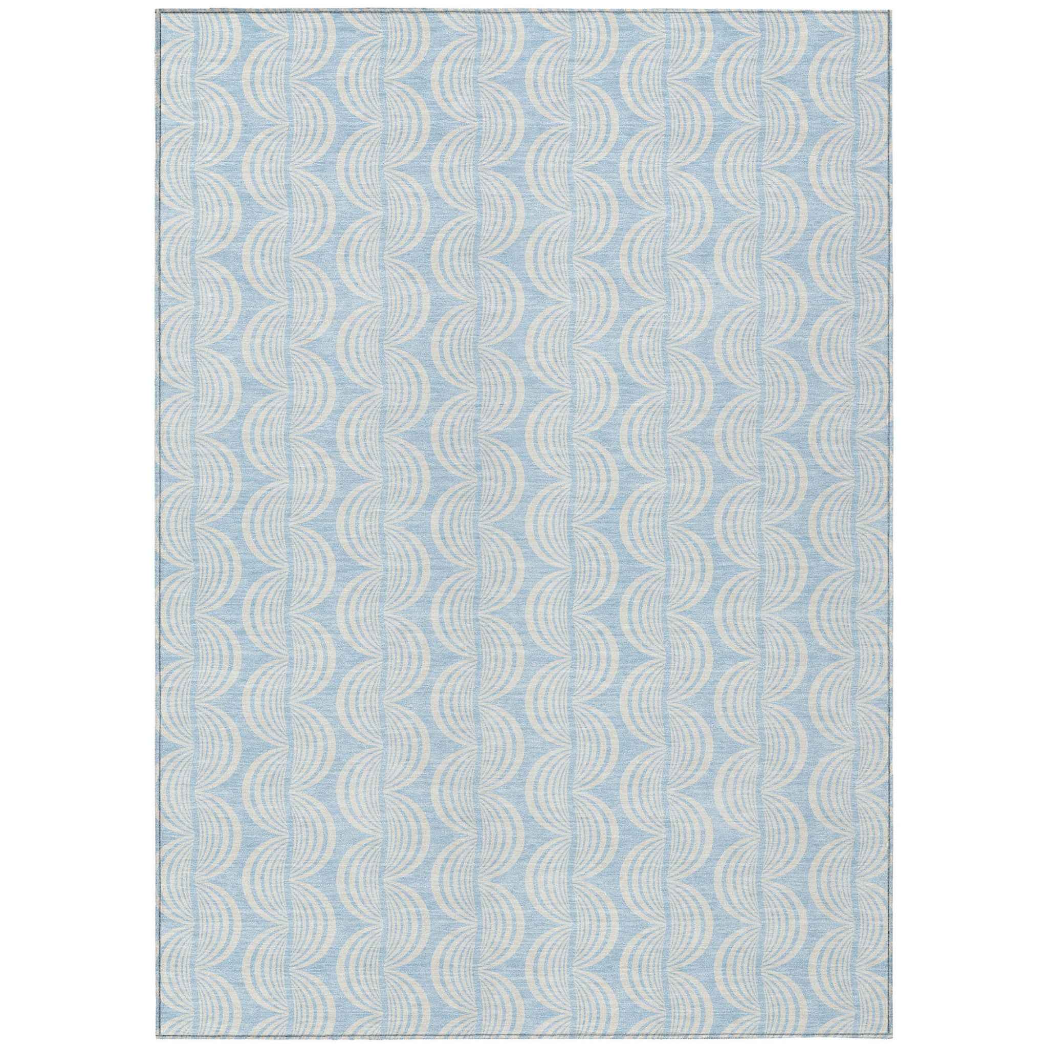 5' X 8' Sky Blue And Beige Ogee Washable Indoor Outdoor Area Rug