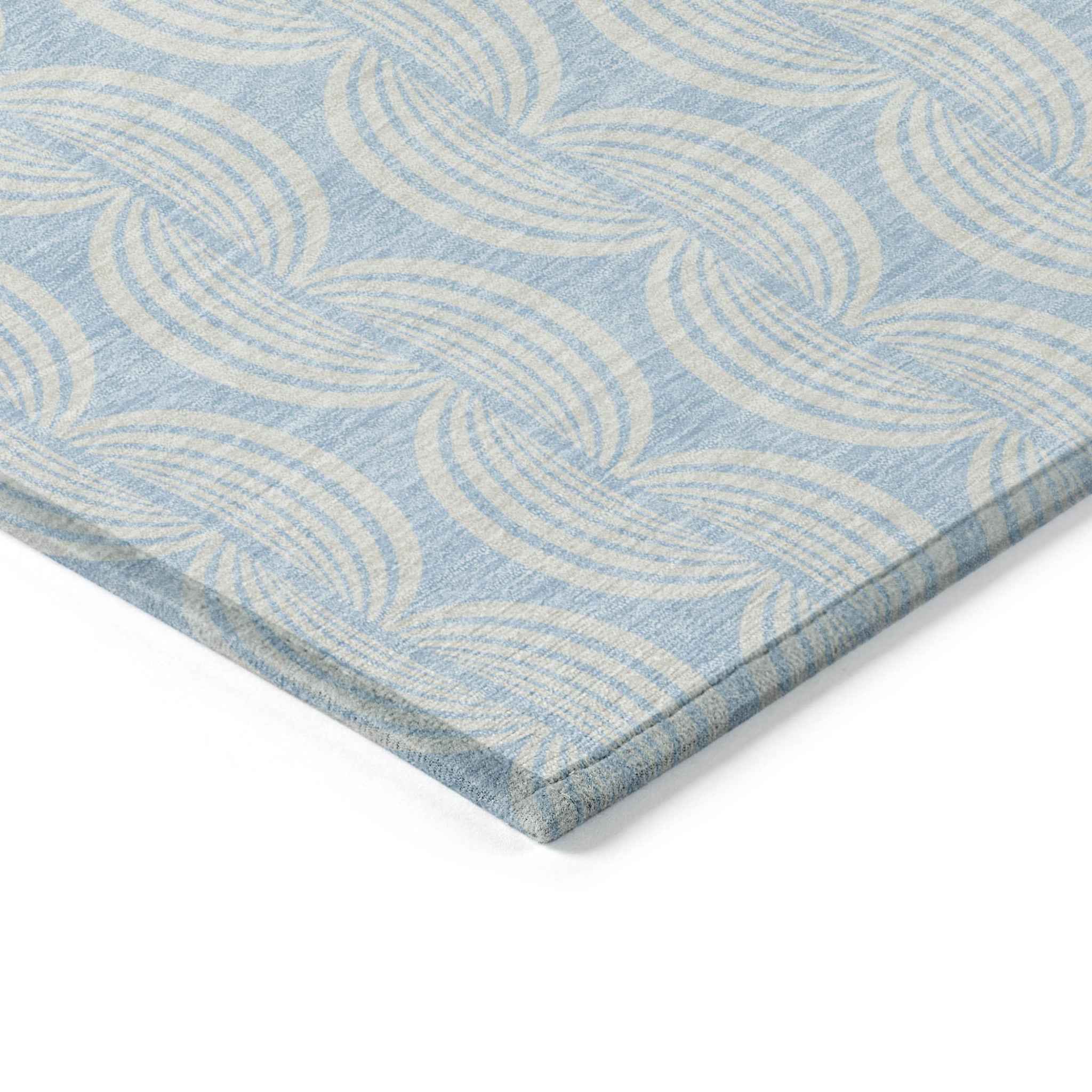 5' X 8' Sky Blue And Beige Ogee Washable Indoor Outdoor Area Rug