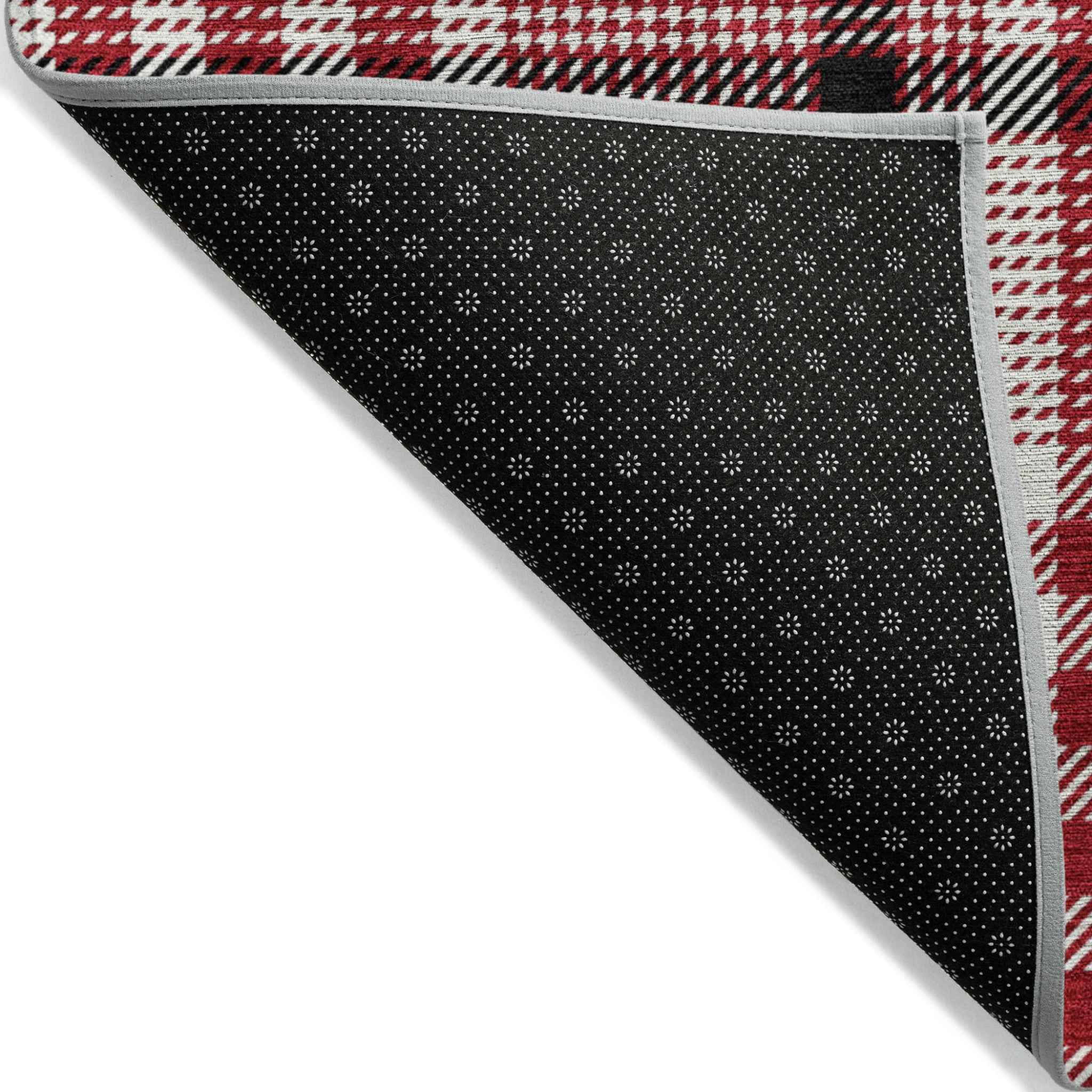 10' X 14' Red Black And Ivory Plaid Washable Indoor Outdoor Area Rug