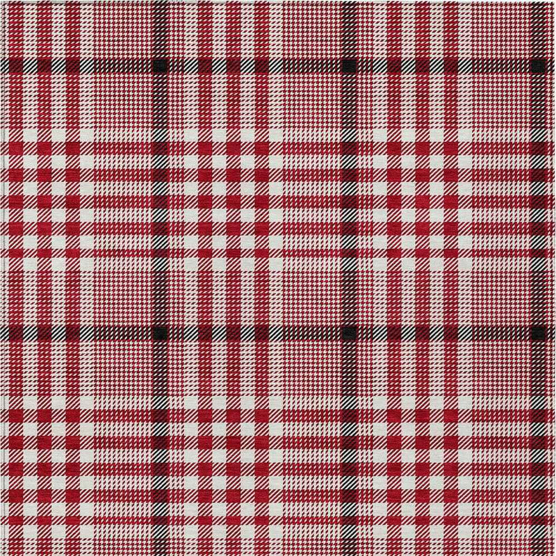 10' X 14' Red Black And Ivory Plaid Washable Indoor Outdoor Area Rug