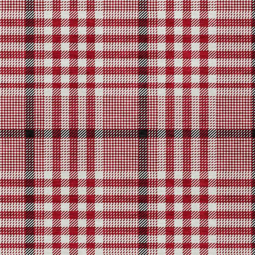 10' X 14' Red Black And Ivory Plaid Washable Indoor Outdoor Area Rug