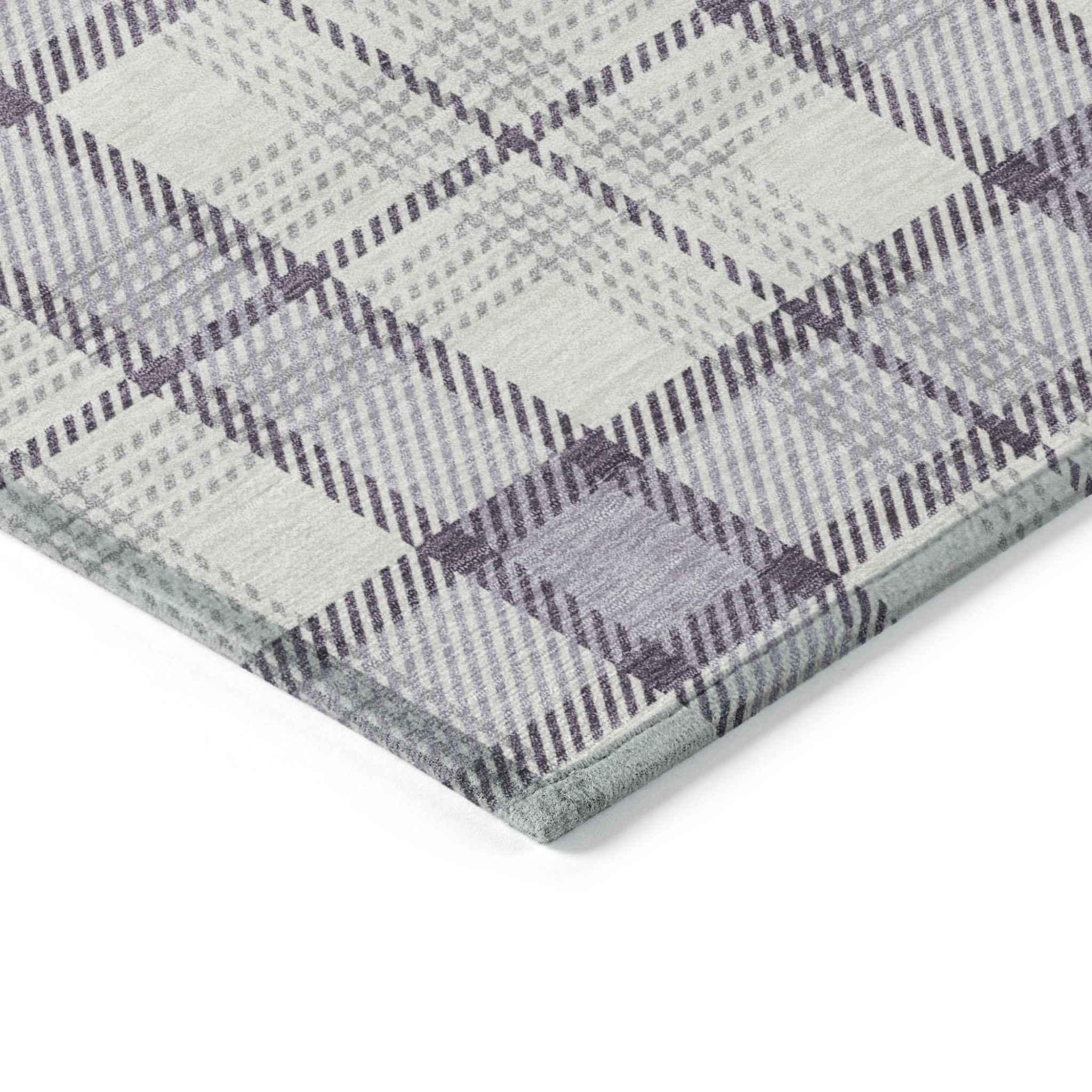 3' X 5' Lavender Purple And Gray Plaid Washable Indoor Outdoor Area Rug