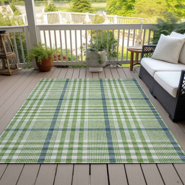 3' X 5' Green And Ivory Plaid Washable Indoor Outdoor Area Rug