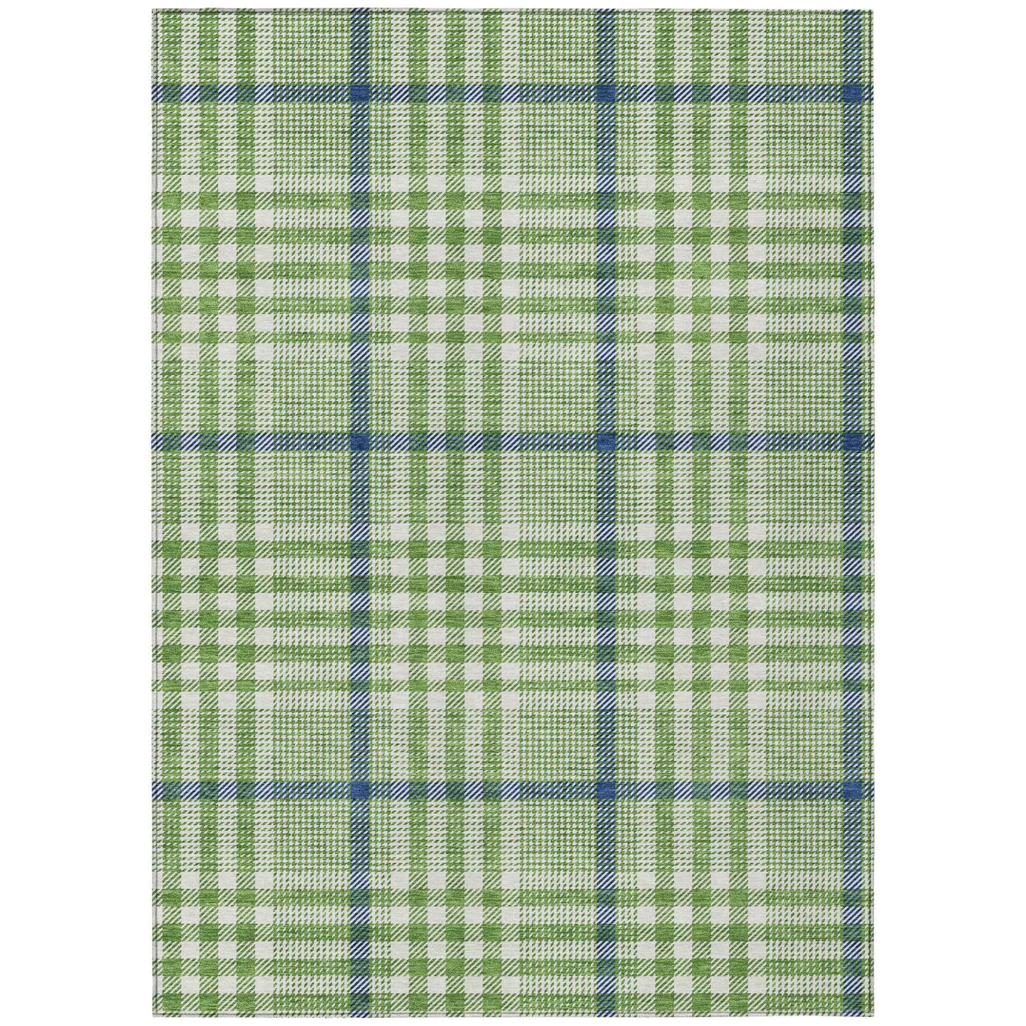 3' X 5' Green And Ivory Plaid Washable Indoor Outdoor Area Rug