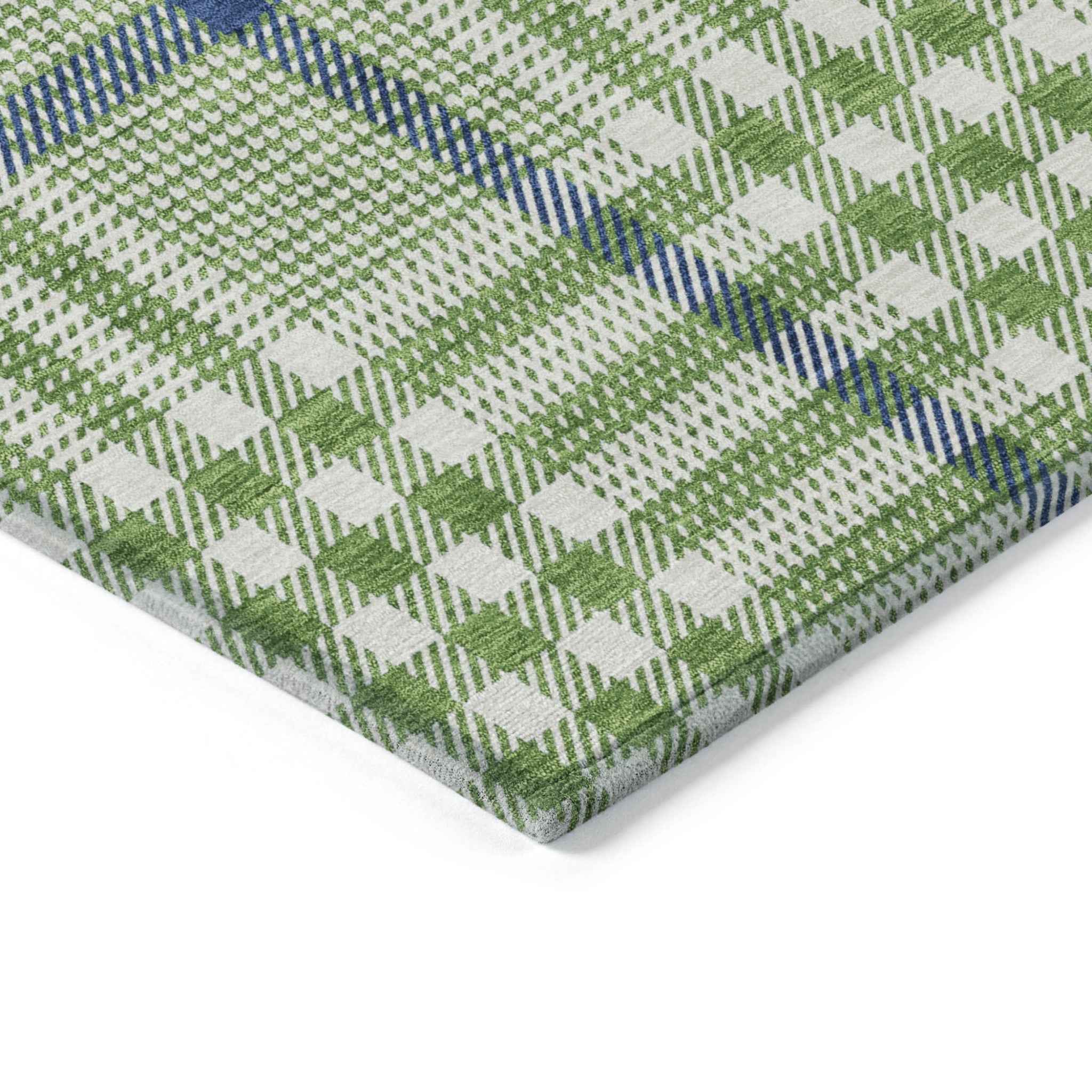 3' X 5' Green And Ivory Plaid Washable Indoor Outdoor Area Rug