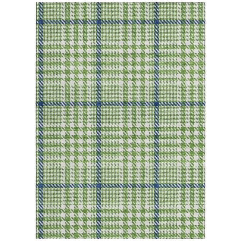 3' X 5' Green And Ivory Plaid Washable Indoor Outdoor Area Rug