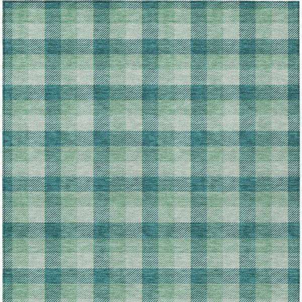 5' X 8' Blue And Green Plaid Washable Indoor Outdoor Area Rug