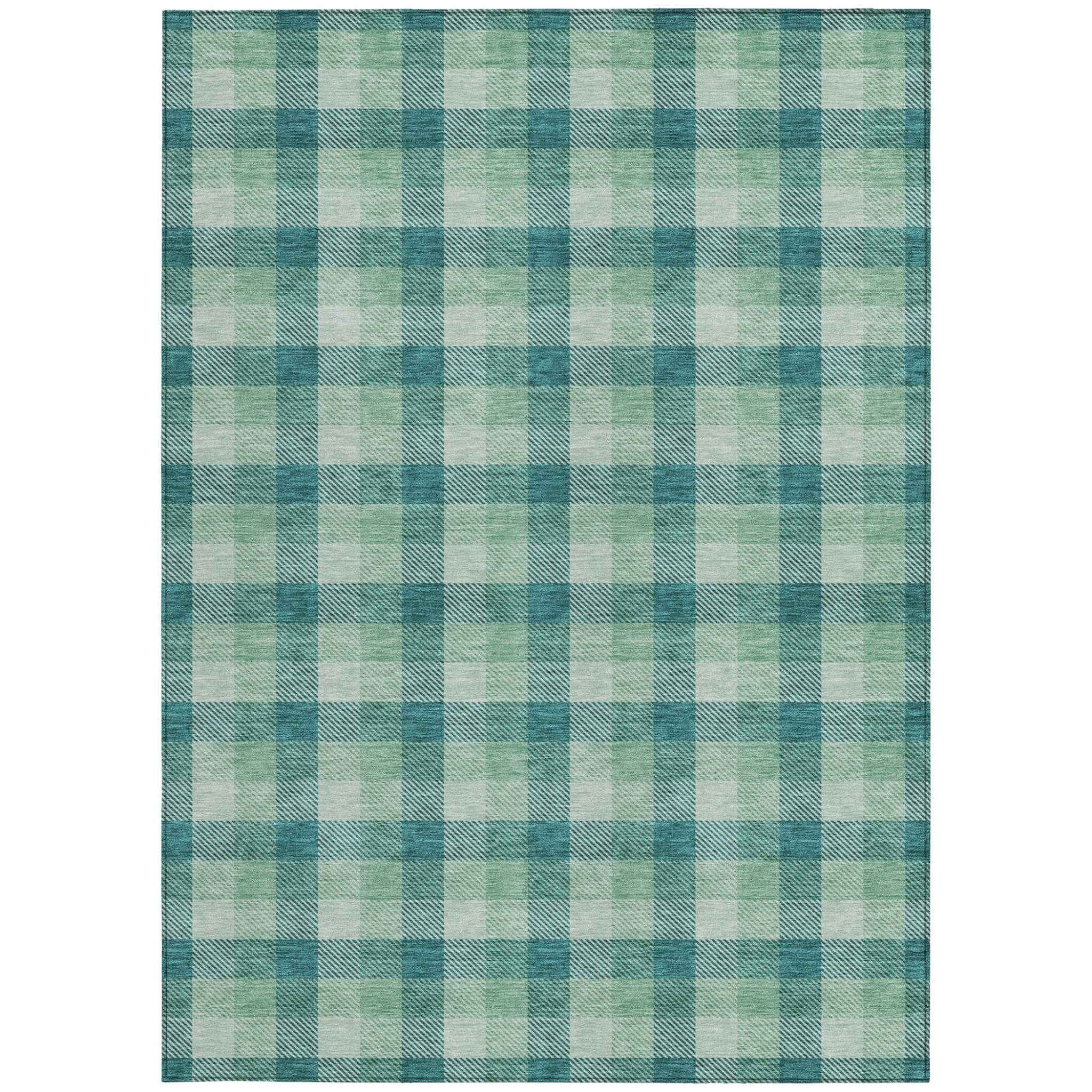 5' X 8' Blue And Green Plaid Washable Indoor Outdoor Area Rug