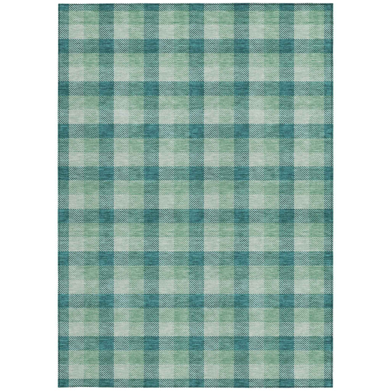 5' X 8' Blue And Green Plaid Washable Indoor Outdoor Area Rug