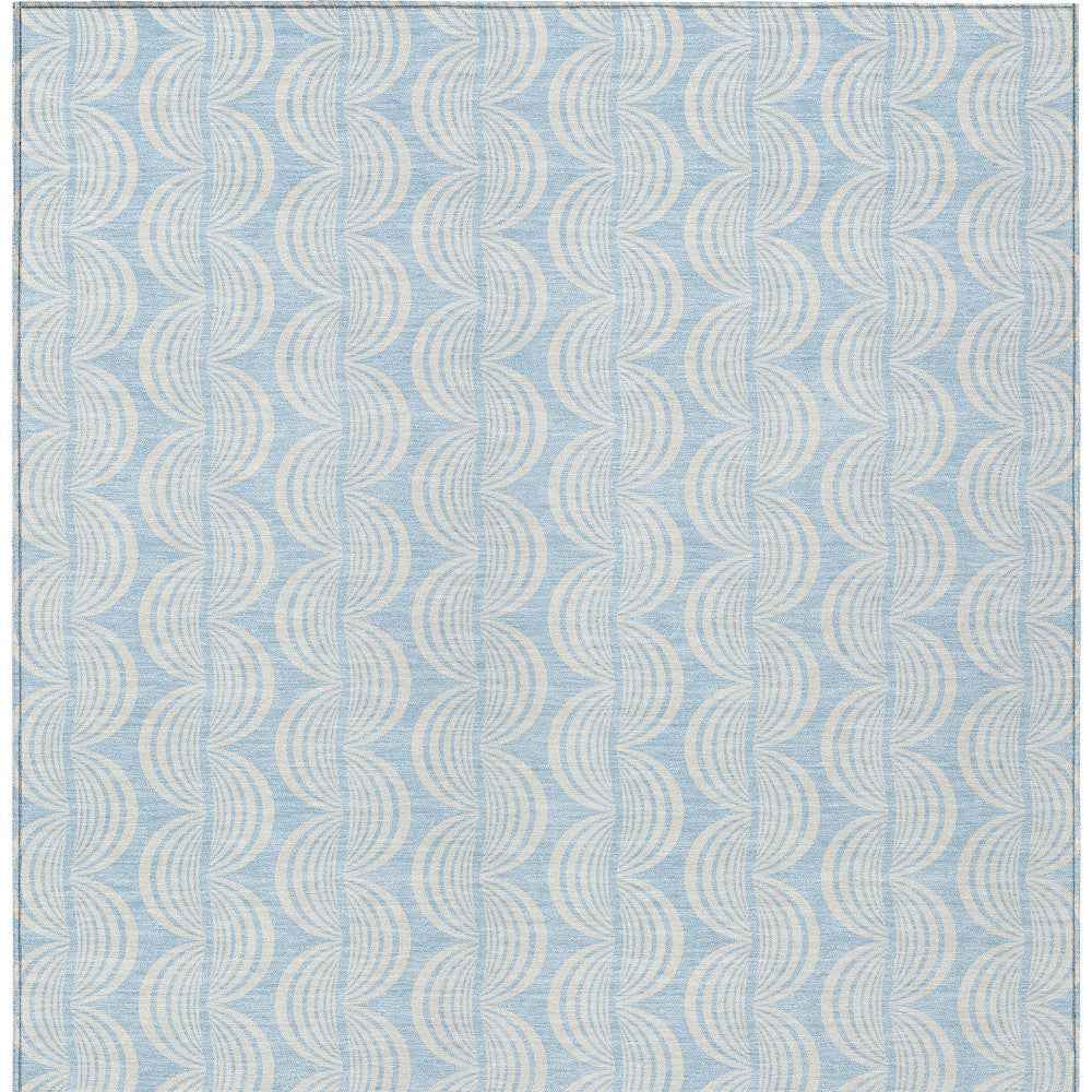 8' X 10' Sky Blue And Beige Ogee Washable Indoor Outdoor Area Rug