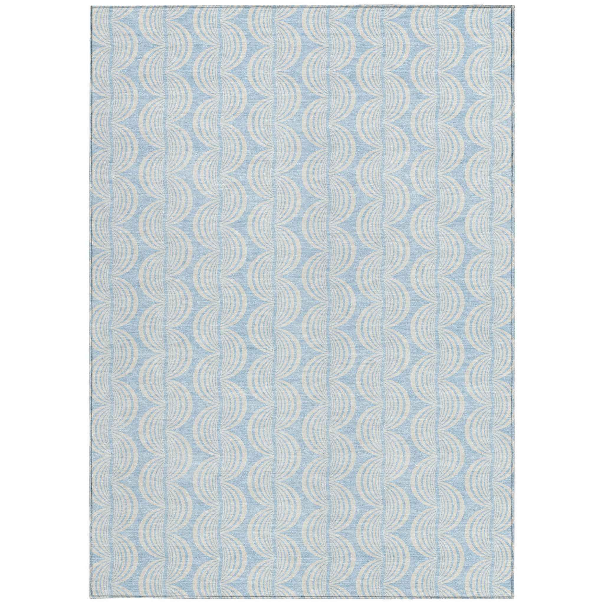 8' X 10' Sky Blue And Beige Ogee Washable Indoor Outdoor Area Rug