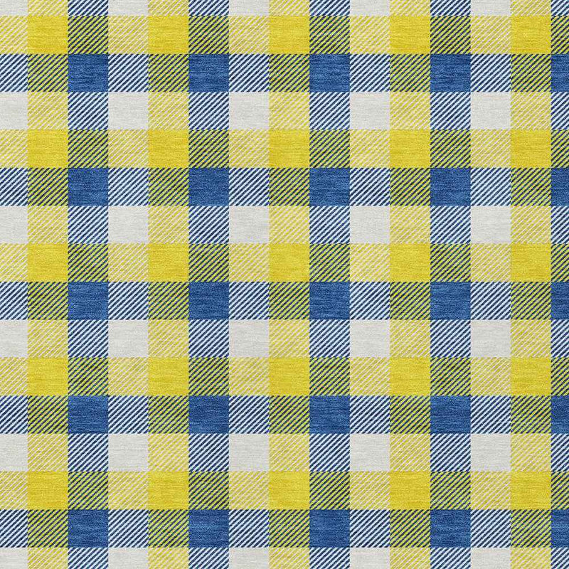 9' X 12' Yellow Blue And Beige Plaid Washable Indoor Outdoor Area Rug