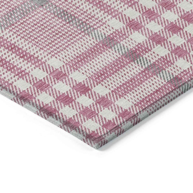 3' X 5' Blush Gray And Ivory Plaid Washable Indoor Outdoor Area Rug