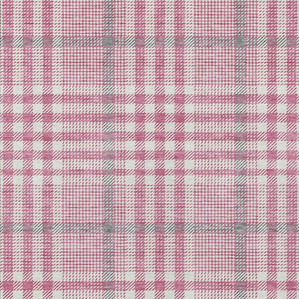 3' X 5' Blush Gray And Ivory Plaid Washable Indoor Outdoor Area Rug