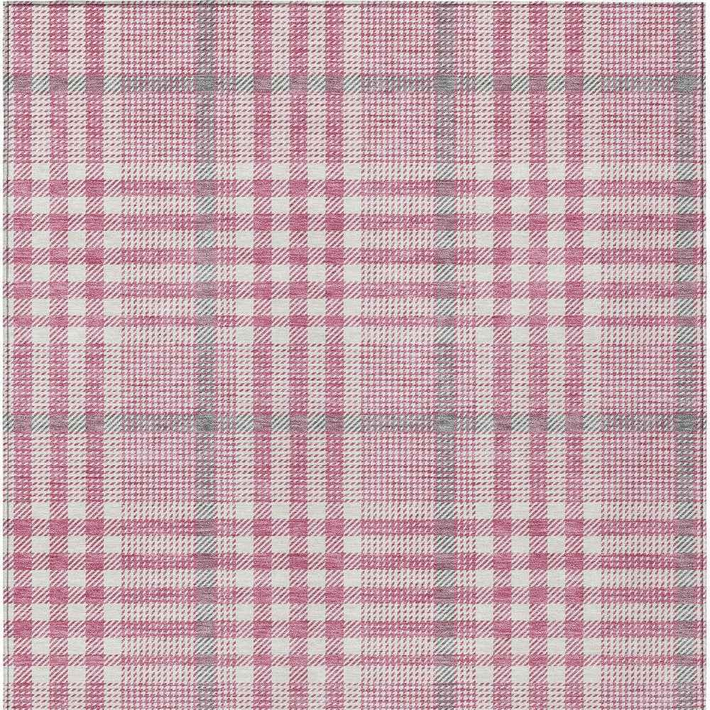 3' X 5' Blush Gray And Ivory Plaid Washable Indoor Outdoor Area Rug