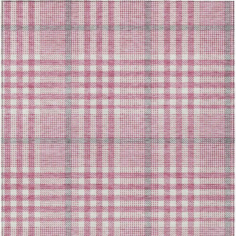 3' X 5' Blush Gray And Ivory Plaid Washable Indoor Outdoor Area Rug