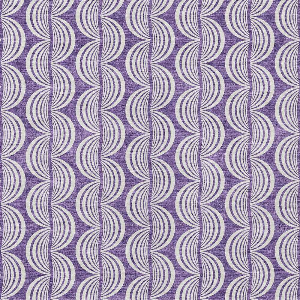 5' X 8' Purple And Ivory Ogee Washable Indoor Outdoor Area Rug