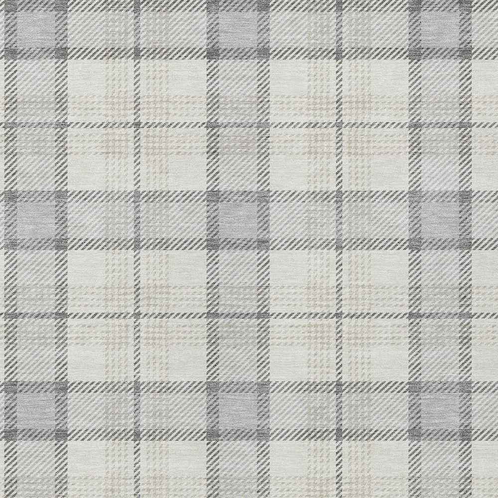 10' X 14' Silver And Gray Plaid Washable Indoor Outdoor Area Rug
