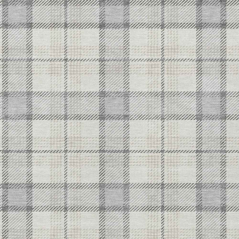 10' X 14' Silver And Gray Plaid Washable Indoor Outdoor Area Rug