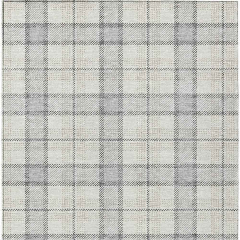 10' X 14' Silver And Gray Plaid Washable Indoor Outdoor Area Rug