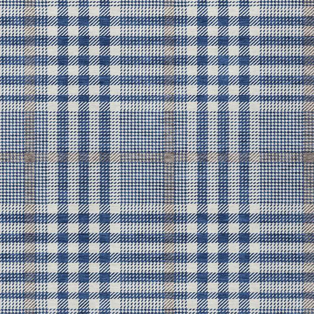 5' X 8' Navy Blue Ivory And Brown Plaid Washable Indoor Outdoor Area Rug