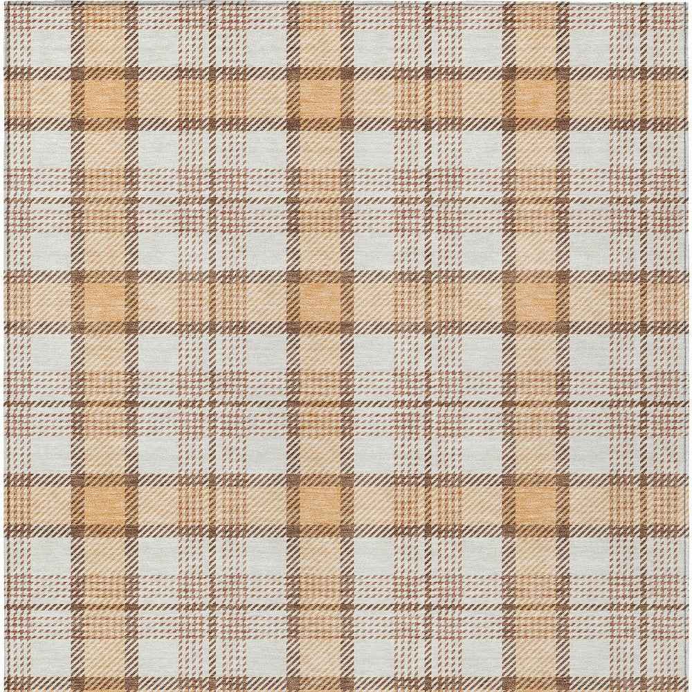 5' X 8' Peach And Beige Plaid Washable Indoor Outdoor Area Rug