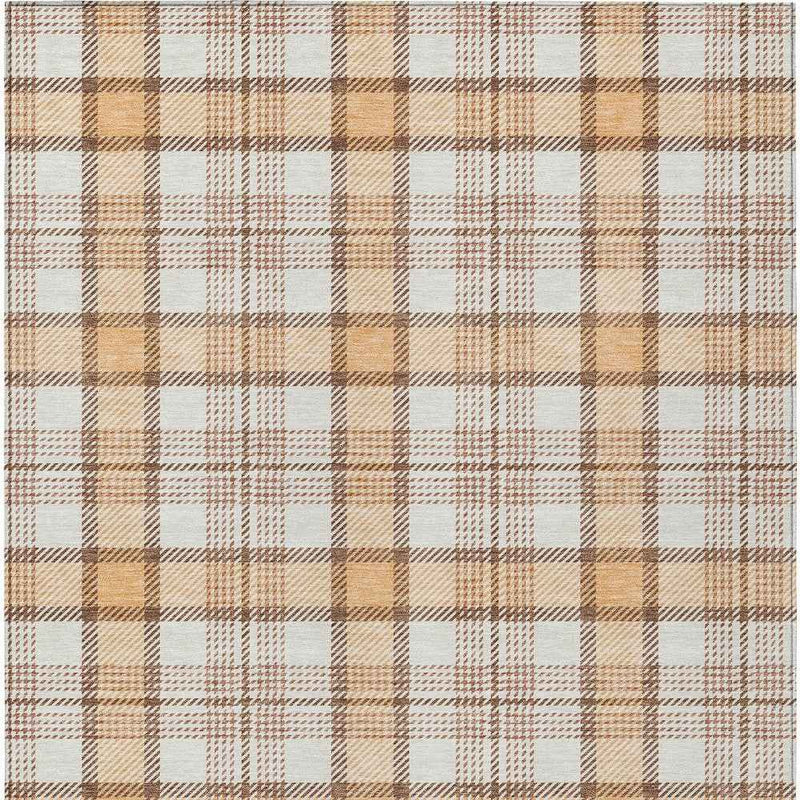 5' X 8' Peach And Beige Plaid Washable Indoor Outdoor Area Rug