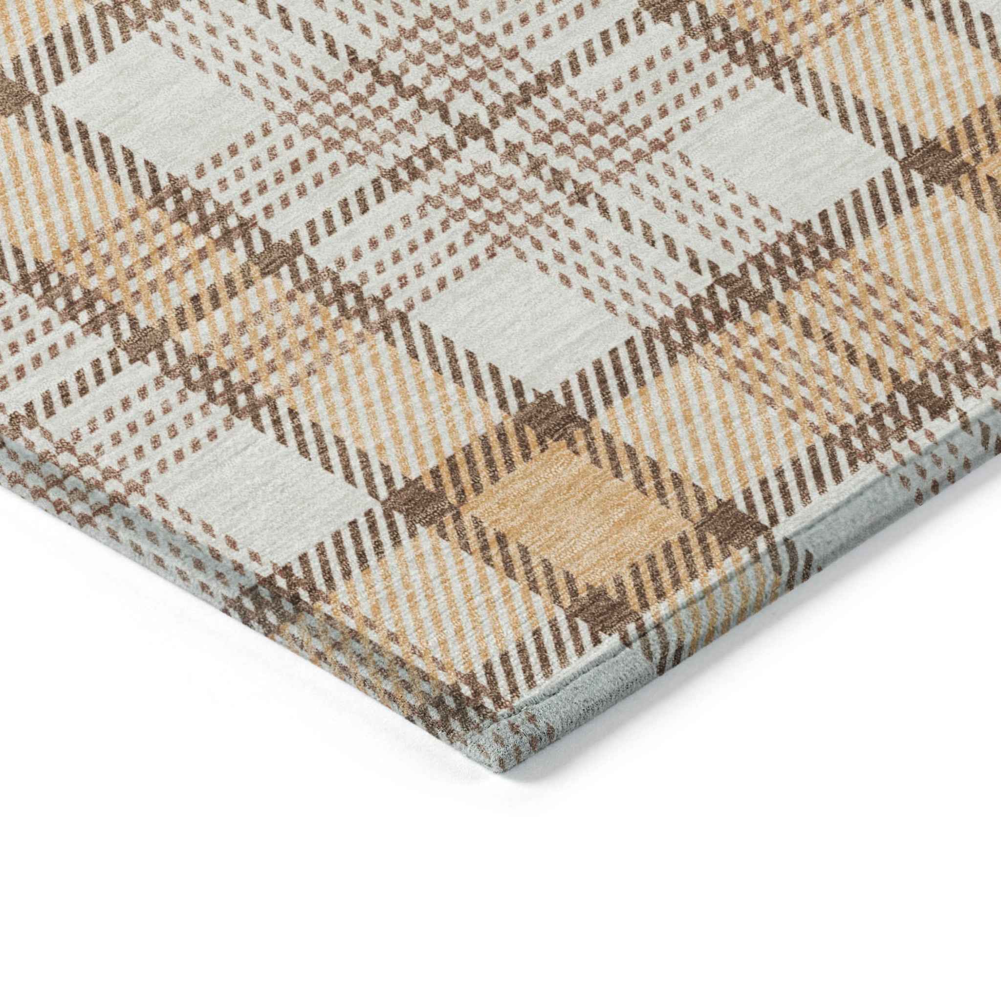 5' X 8' Peach And Beige Plaid Washable Indoor Outdoor Area Rug