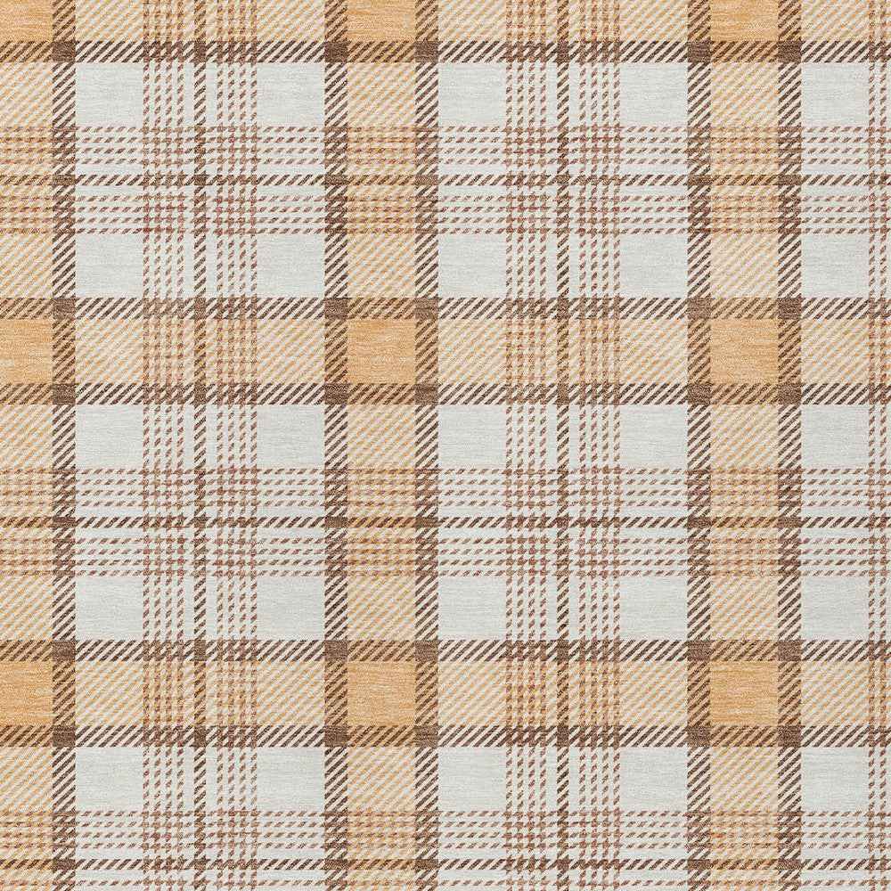 5' X 8' Peach And Beige Plaid Washable Indoor Outdoor Area Rug