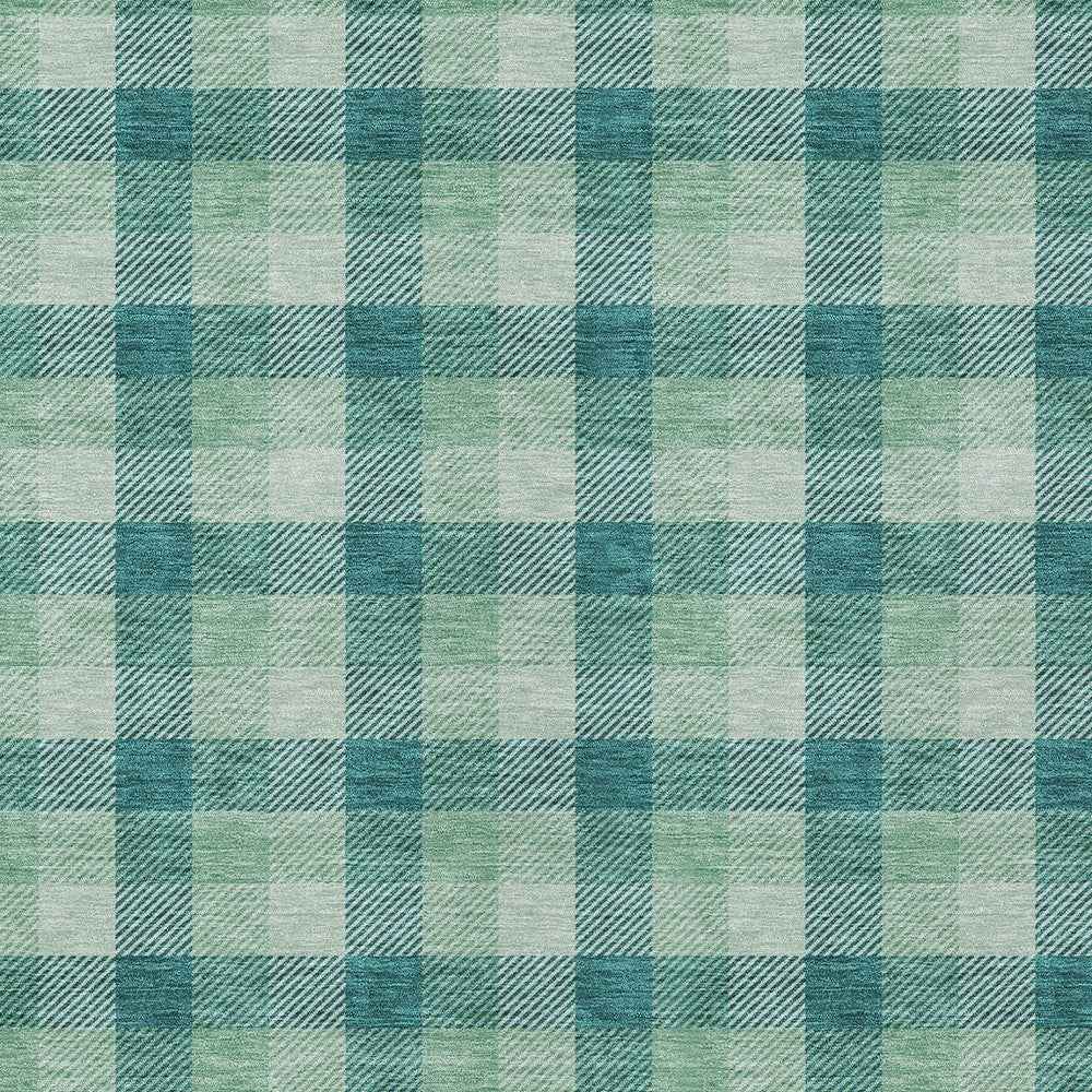 9' X 12' Blue And Green Plaid Washable Indoor Outdoor Area Rug