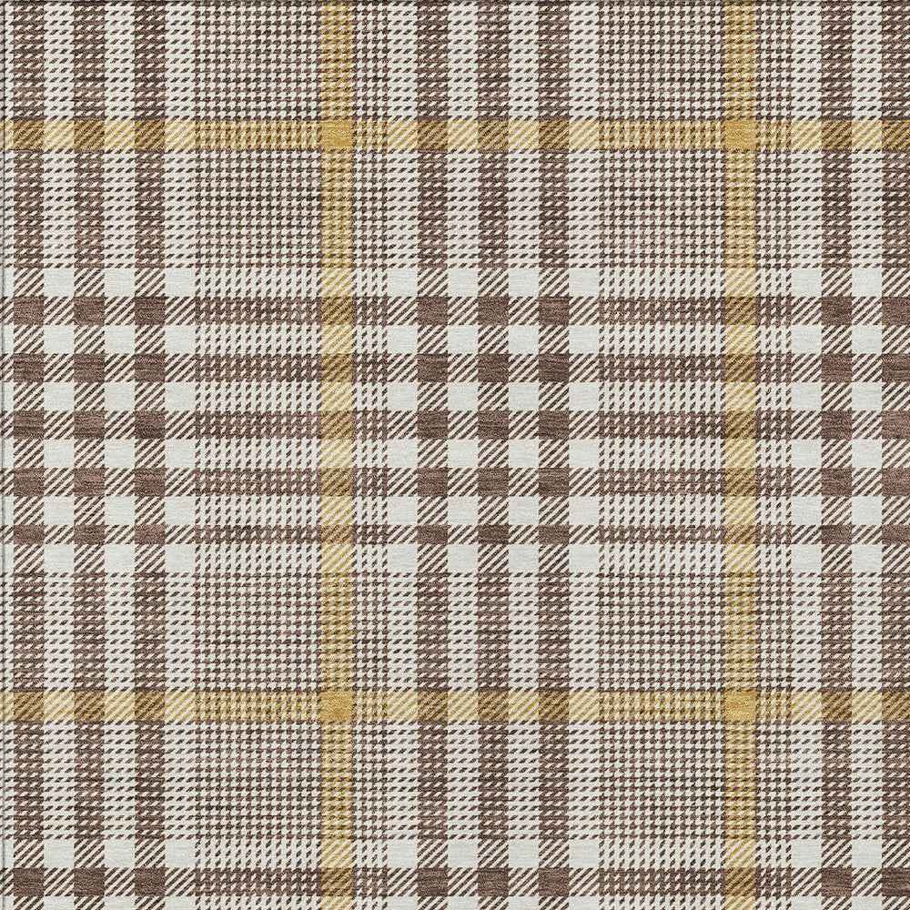 9' X 12' Brown And Beige Plaid Washable Indoor Outdoor Area Rug