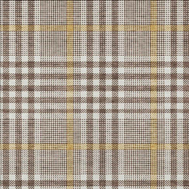 9' X 12' Brown And Beige Plaid Washable Indoor Outdoor Area Rug